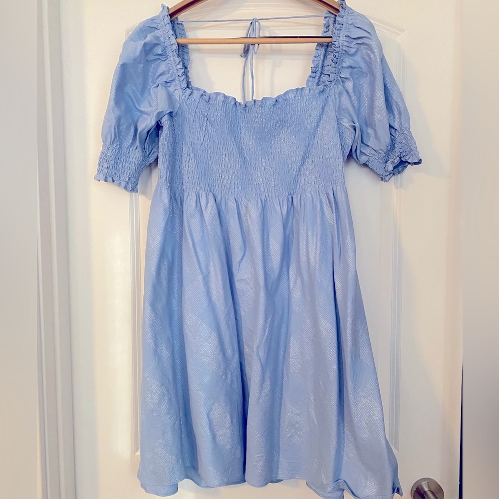 Hill House Athena Nap Dress in Light Blue Glitter Check Size 2X- Spring Ready!